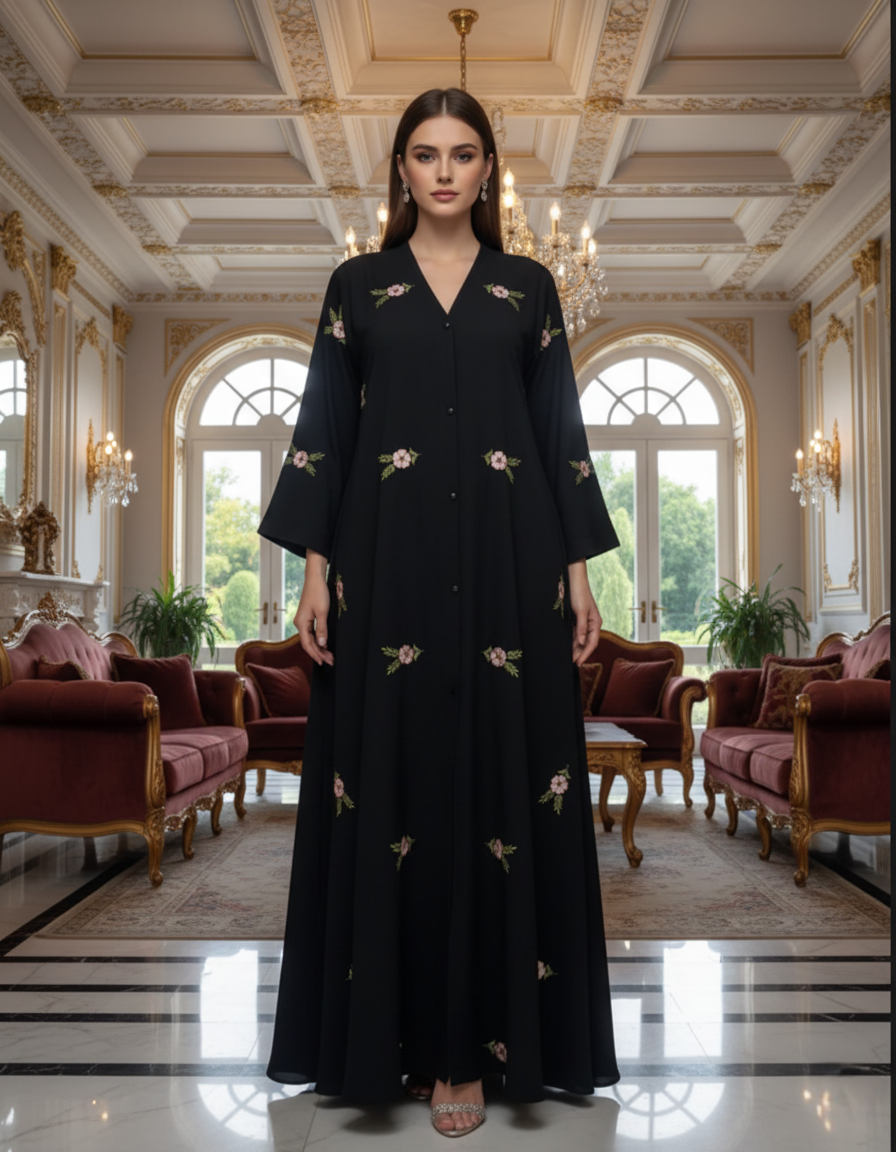 The "Regal Bloom" Embroidered Abaya