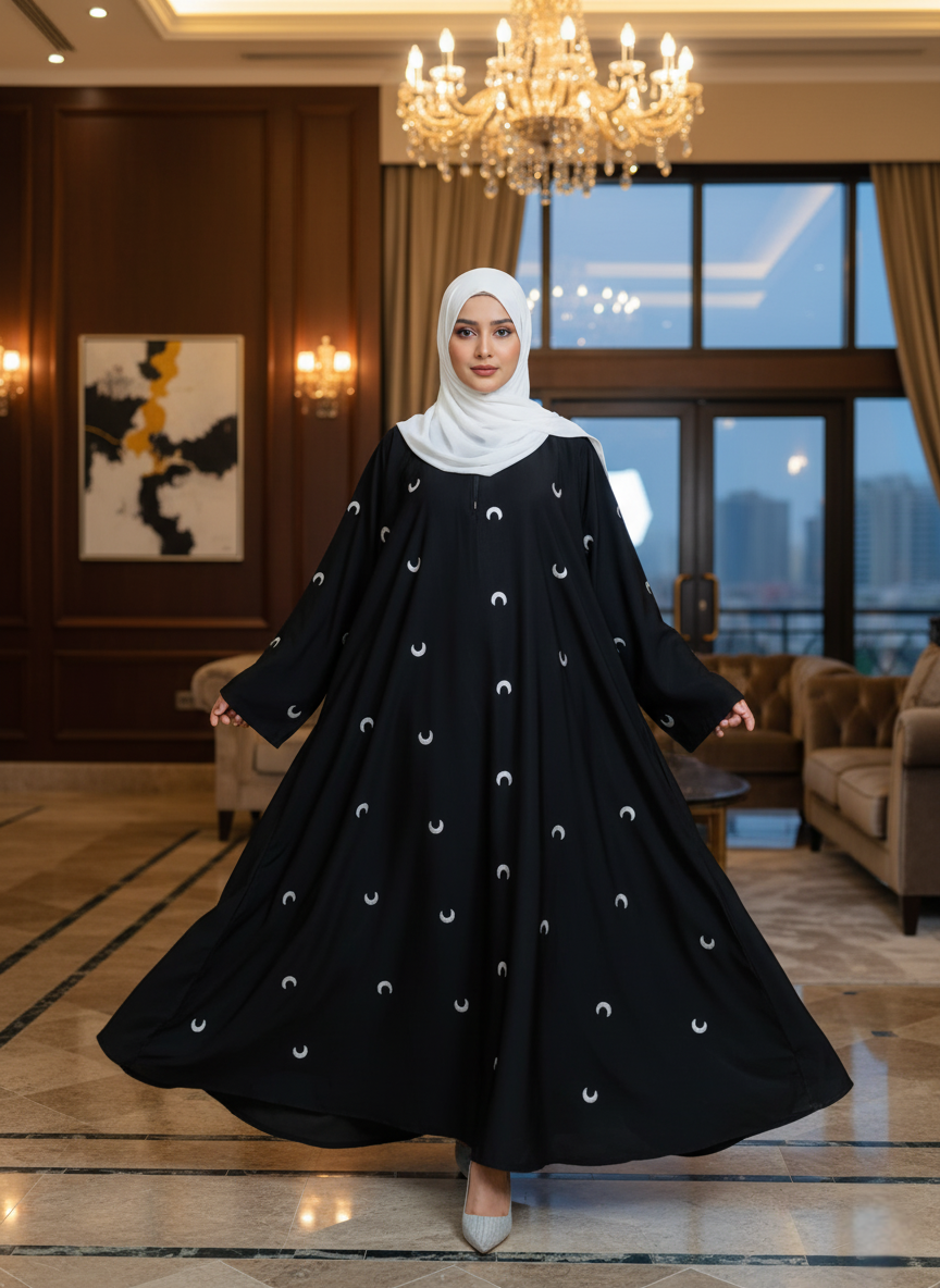 The Moon Embroidered Maxi Abaya
